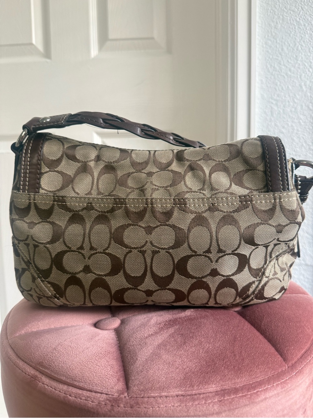 Coach Signature Braided Canvas Leather Trim Shoulder Bag - Picture 3 of 7